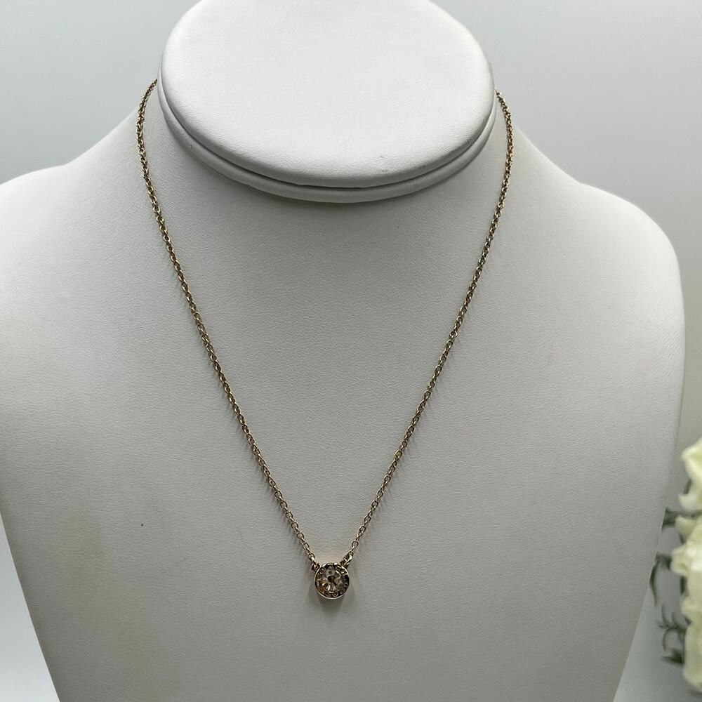 Coach Open Circle Stone Center Crystal Gold Tone Simple‎ Solitaire Necklace